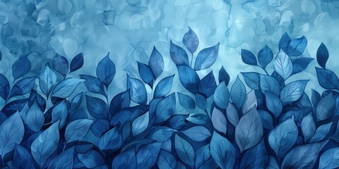 Wall Mural - Blue Watercolor Leaves Background