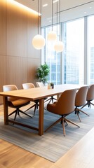 Wall Mural - A corporate boardroom meeting with executives, seated at a distance from each other, reviewing documents and discussing business strategies