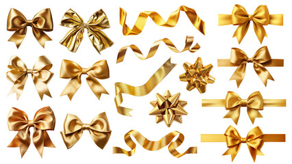 Poster - PNG golden ribbon bow design element set, transparent background