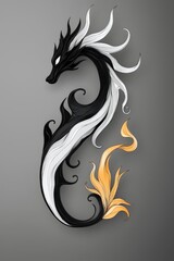 Wall Mural - Black and White Dragon with Golden Flame Tail