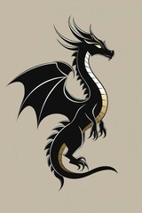 Poster - Black Dragon Illustration with Spikes and Wings