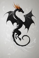 Poster - Black Dragon with Orange Spikes and White Background