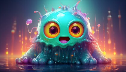 Illustration of a cute slime monsterr with exaggerated features created with Generative AI technology