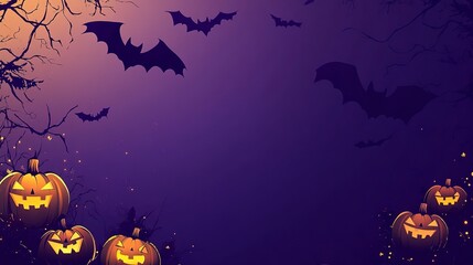 Canvas Print - purple halloween banner with bats and pumpkins