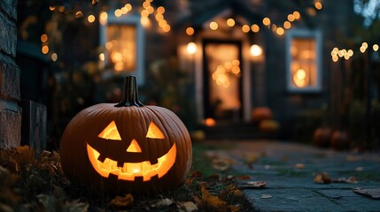 Wall Mural - halloween pumpkin on a house Halloween themed decorations 