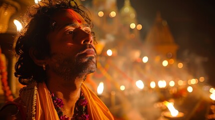 Poster - Ganges Aarti Festival . man who experiences the Ganga Aarti for the first time and is deeply moved by its spiritual and cultural significance.