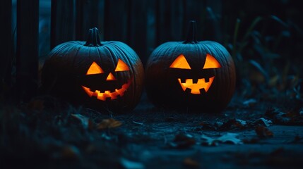 Canvas Print - halloween pumpkin jack-o-lanterns in the dark