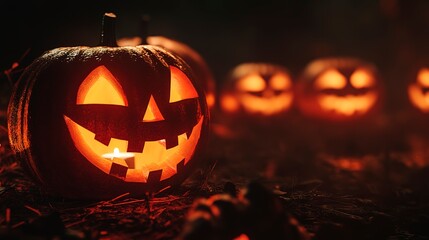 halloween pumpkin jack-o-lanterns in the dark 