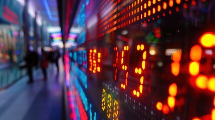 Wall Mural - Stock market ticker showing glowing numbers on black background