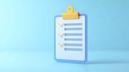 3d Clipboard, checklist symbol. Assignment target icon. Project task management and effective time planning tools. 3d rendering. Vector illustration, white background