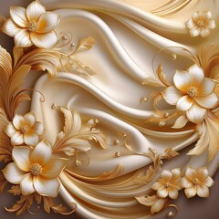 Poster - Silk Background Print with Exquisite Flower Decoration and Luxurious Silk Decoration for 3D Wallpaper