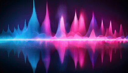 Wall Mural - Stock image of pink and blue sound waves on a dark background surrounded by copy space