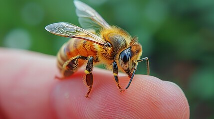 Sticker - Close-up of a Honeybee on a Finger