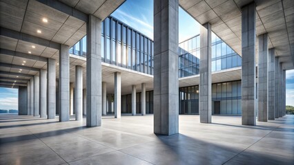 Poster - Modern building with concrete bias columns creating a unique space perspective , architecture, modern, building