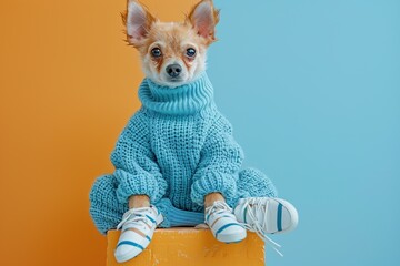 Wall Mural - Cute Dog Wearing a Sweater