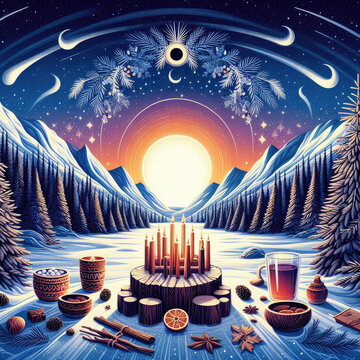 Winter Solstice ,  background, banner, card, poster, template. illustration.