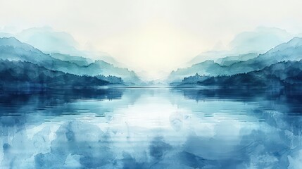 Poster - Tranquil Watercolor Landscape of a Mountain and Lake