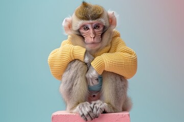 Wall Mural - Cute Monkey Wearing Yellow Sweater