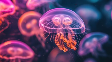 Macro photography of jellyfish cells, with a beautiful background and a depth blur effect