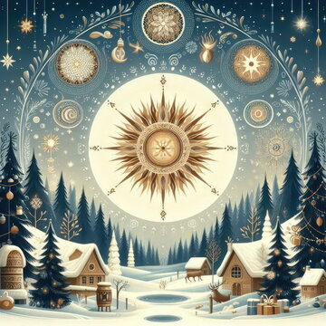 Winter Solstice ,  background, banner, card, poster, template. illustration.