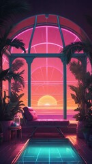 Wall Mural - illustrative albedo solarium retro neon theme