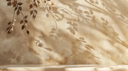 Poster - A wall with a leafy branch and a shadow on it