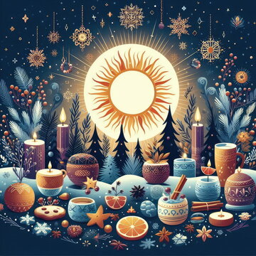 Winter Solstice ,  background, banner, card, poster, template. illustration.