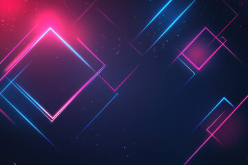 Poster - Abstract background with glowing neon squares on dark blue