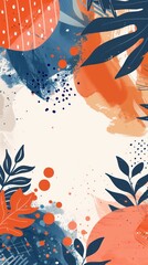 Canvas Print - Abstract Orange Blue Tropical Leaves Art Background.