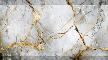 Poster - A white and gold marble wall with a gold border