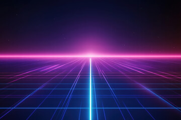 Poster - Abstract neon grid is glowing in a digital landscape