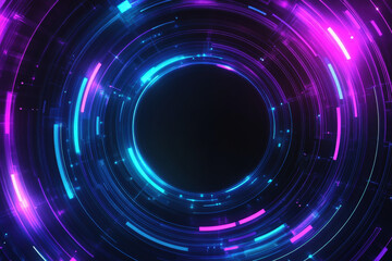 Poster - Abstract background with glowing neon circles forming a futuristic portal
