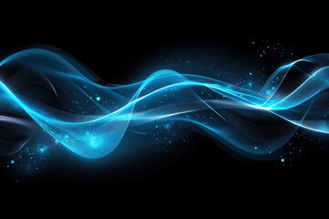 Poster - Abstract blue light wave flowing on black background representing modern technology and digital innovation
