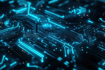 Poster - Futuristic circuit board making a technological background with blue glowing lines