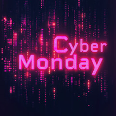 Poster - Cyber monday sign glowing with pink neon light on digital background