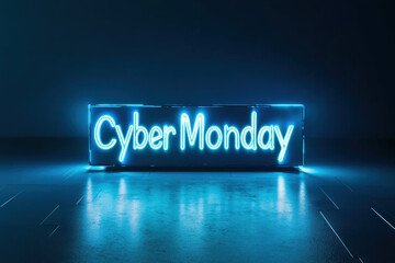 Poster - Neon sign with the words cyber monday glowing in a dark space