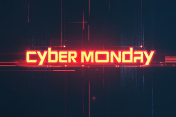 Poster - Glowing cyber monday text on a digital background for online shopping events