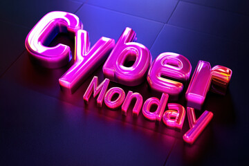 Poster - 3d rendering of shiny pink cyber monday inscription placed on dark tiles reflecting light