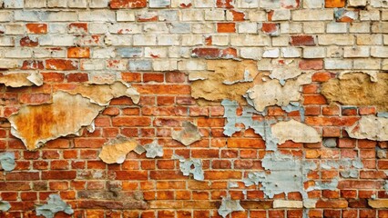 Poster - A weathered, peeling paint texture on an old brick wall , weathered, aged, cracked, vintage, texture, background, grunge