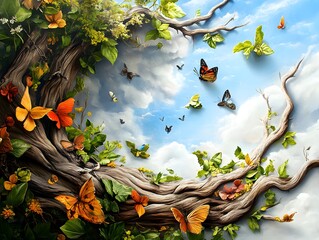 Canvas Print - Magical Tree with Butterflies.