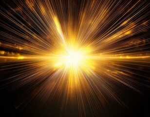 Wall Mural - An explosion of yellow light on a black background with a golden sunburst, digital lens flare and color-aligned light rays.