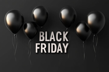 Poster - Black friday sign with black balloons floating on a black background