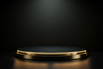 Poster - Round illuminated stage with golden neon lights on a dark background