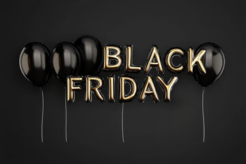 Poster - Black and gold balloons forming black friday text on black background