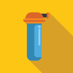 Poster - Water filter cartridge with clean water inside replacing dirty water, flat vector illustration with long shadow on yellow background