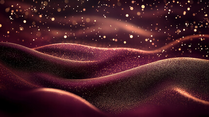 Wall Mural - Glittering golden waves on dark red background, luxurious festive texture