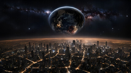 Wall Mural - a breathtaking aerial view of earth at night, showcasing the illuminated cityscapes and coastlines o