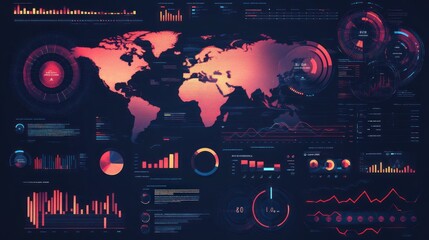 Futuristic Interface with World Map and Data Visualization