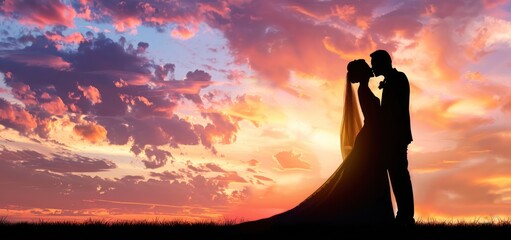 Romantic Wedding Silhouette at Sunset