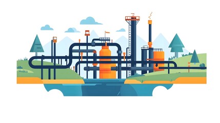 Poster - detailed showcasing a comprehensive water supply pipeline network system in an isolated clean backgr